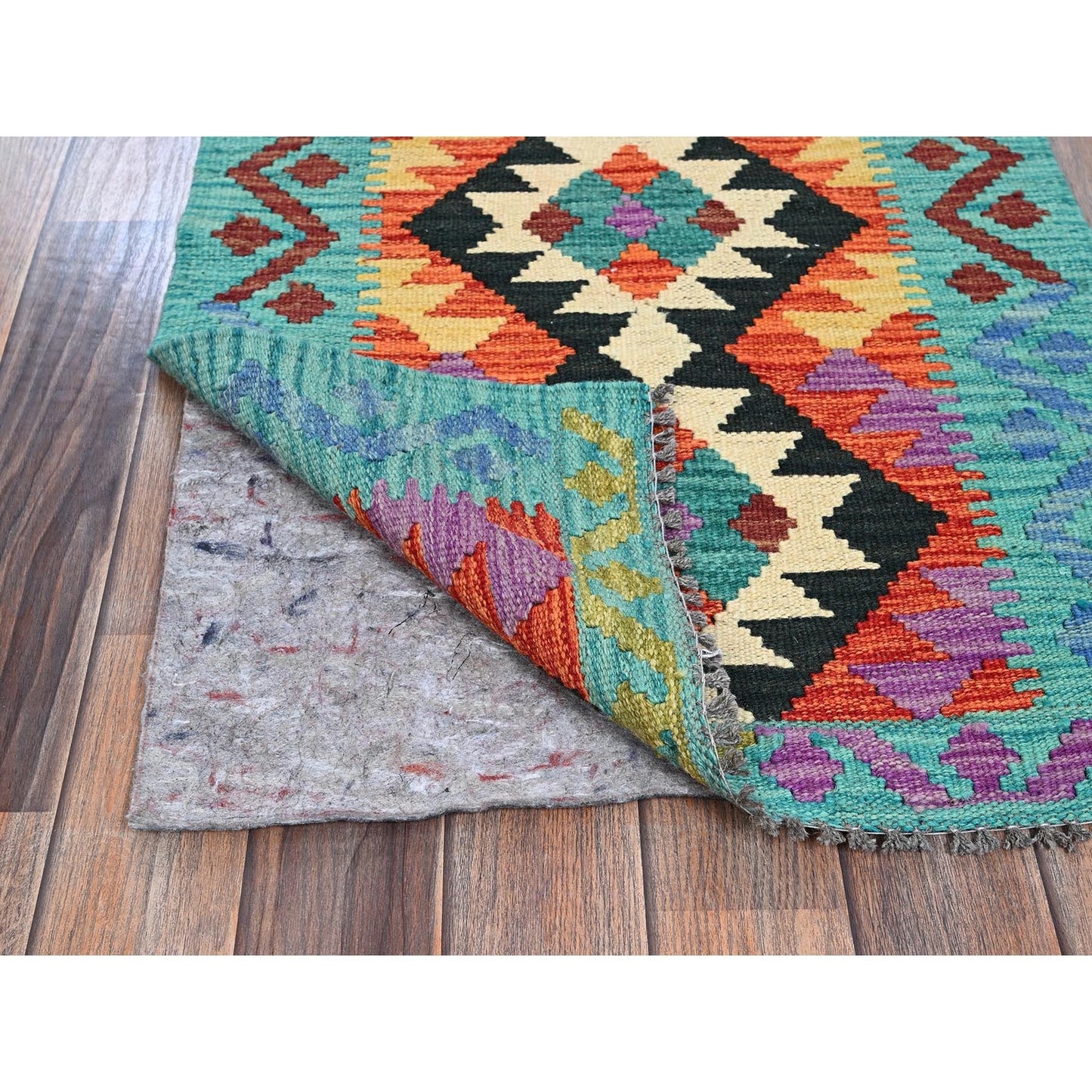 2'1"X2'8" Orange Flat Weave Afghan Kilim Pure Wool Hand Woven Mat Rug