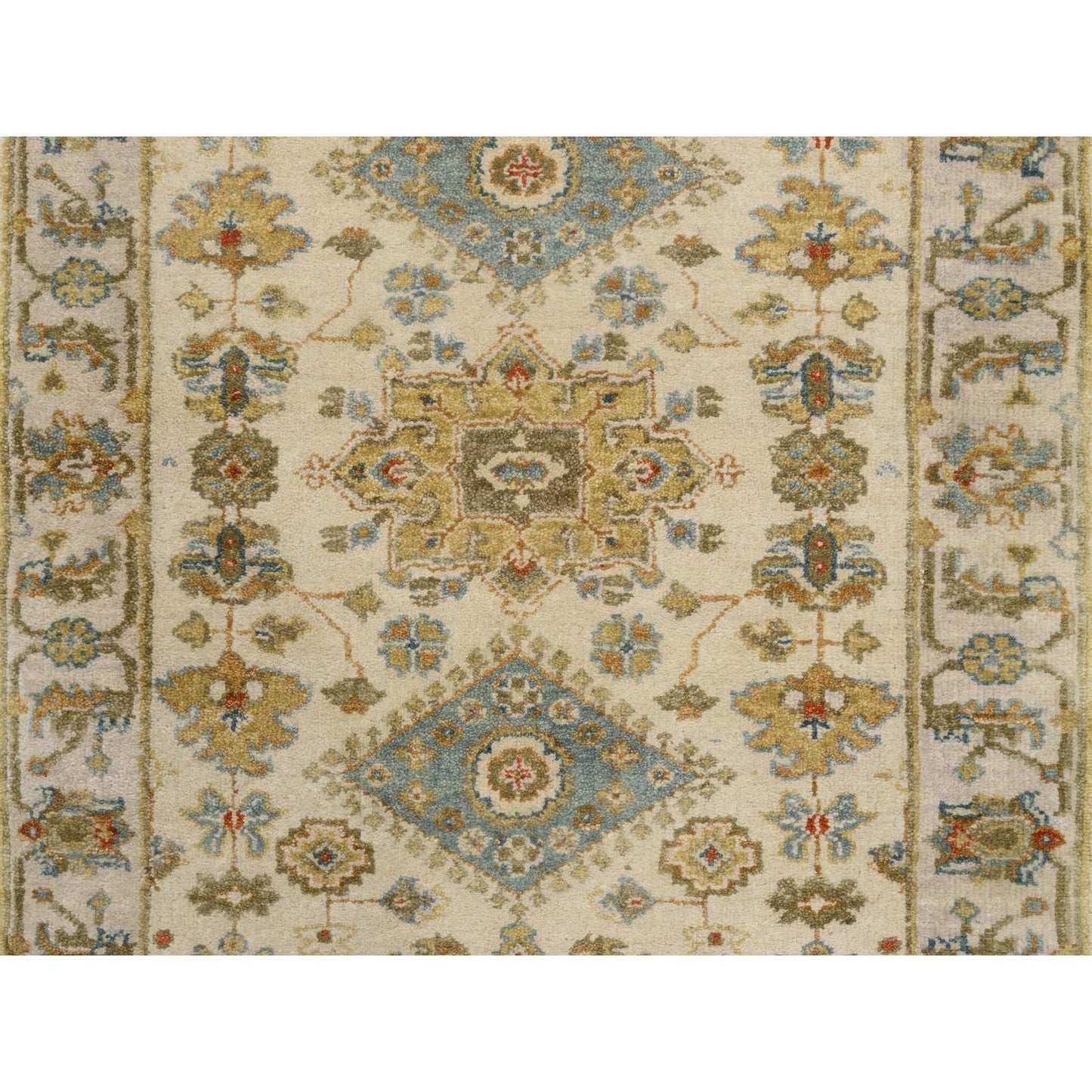 2'7"X9'9" Ivory Karjihooz Design Soft Wool Hand Knotted Runner Rug