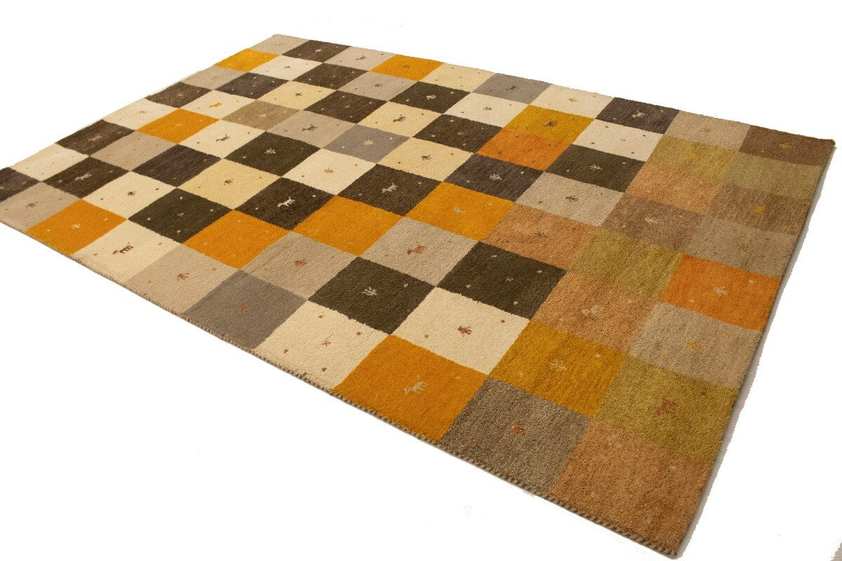 Modern Gabbeh Rug Multicolored Tribal Checker