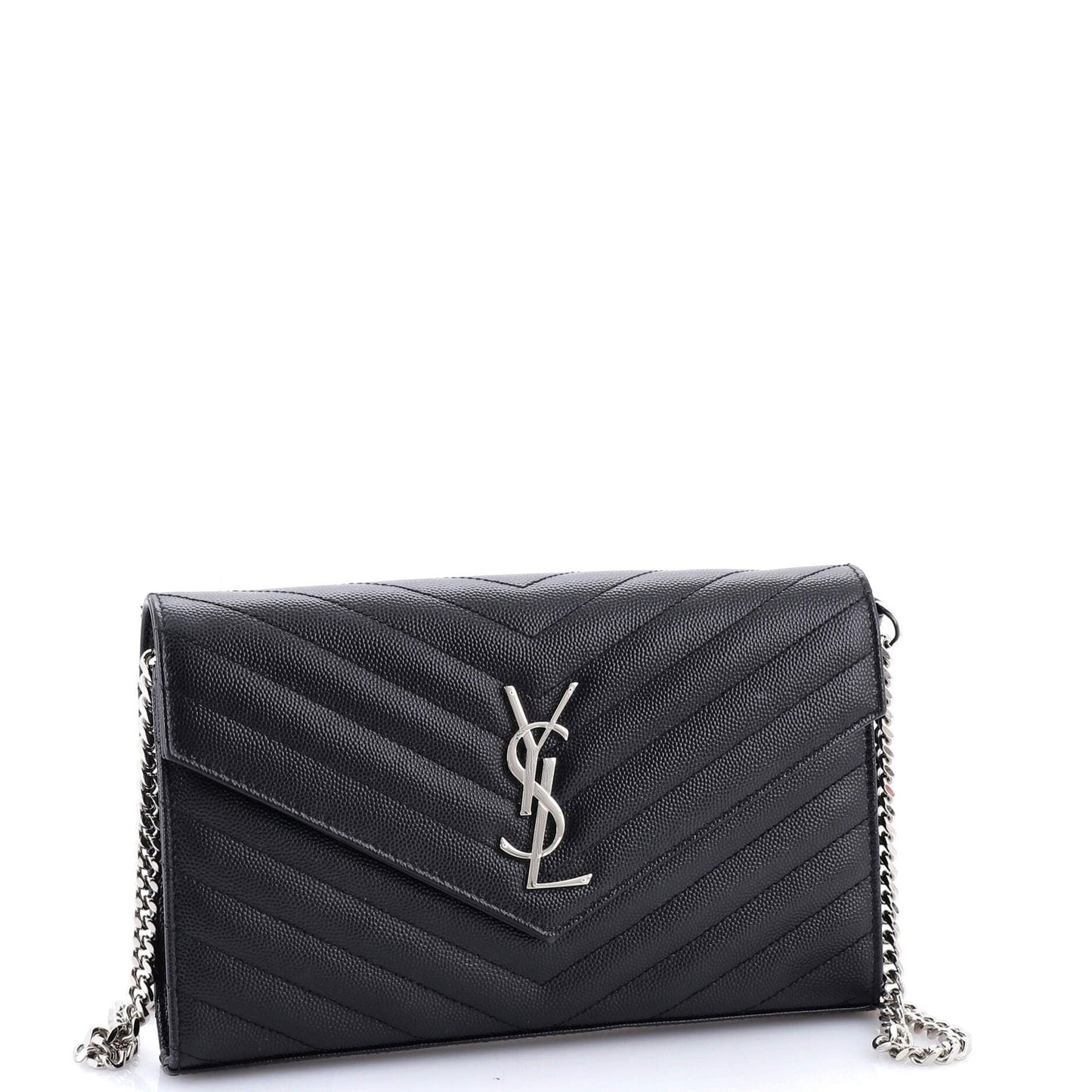 Saint Laurent Classic Monogram Wallet On Chain Matelasse Chevron Leather Medium