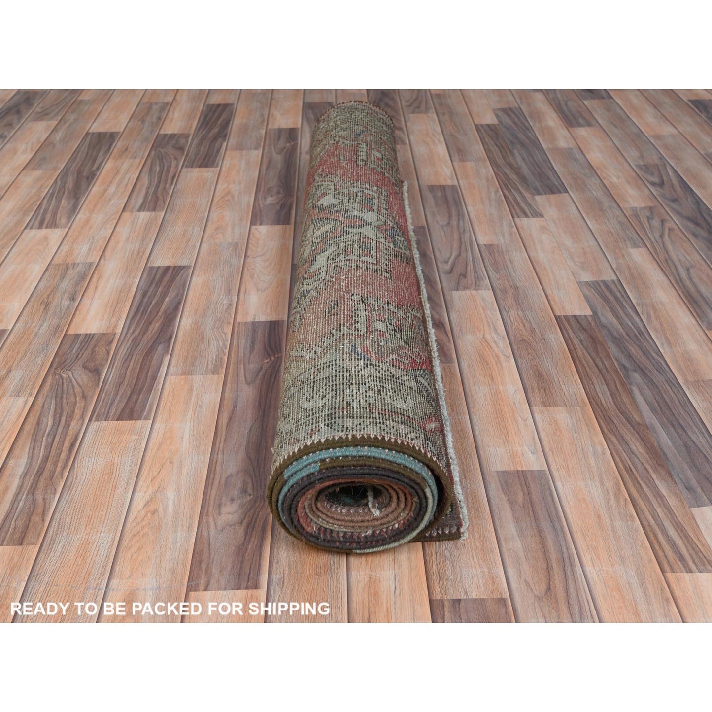 3'9"X12'8" Brown Hand Knotted Vintage Farsian Worn Wool Runner Rug