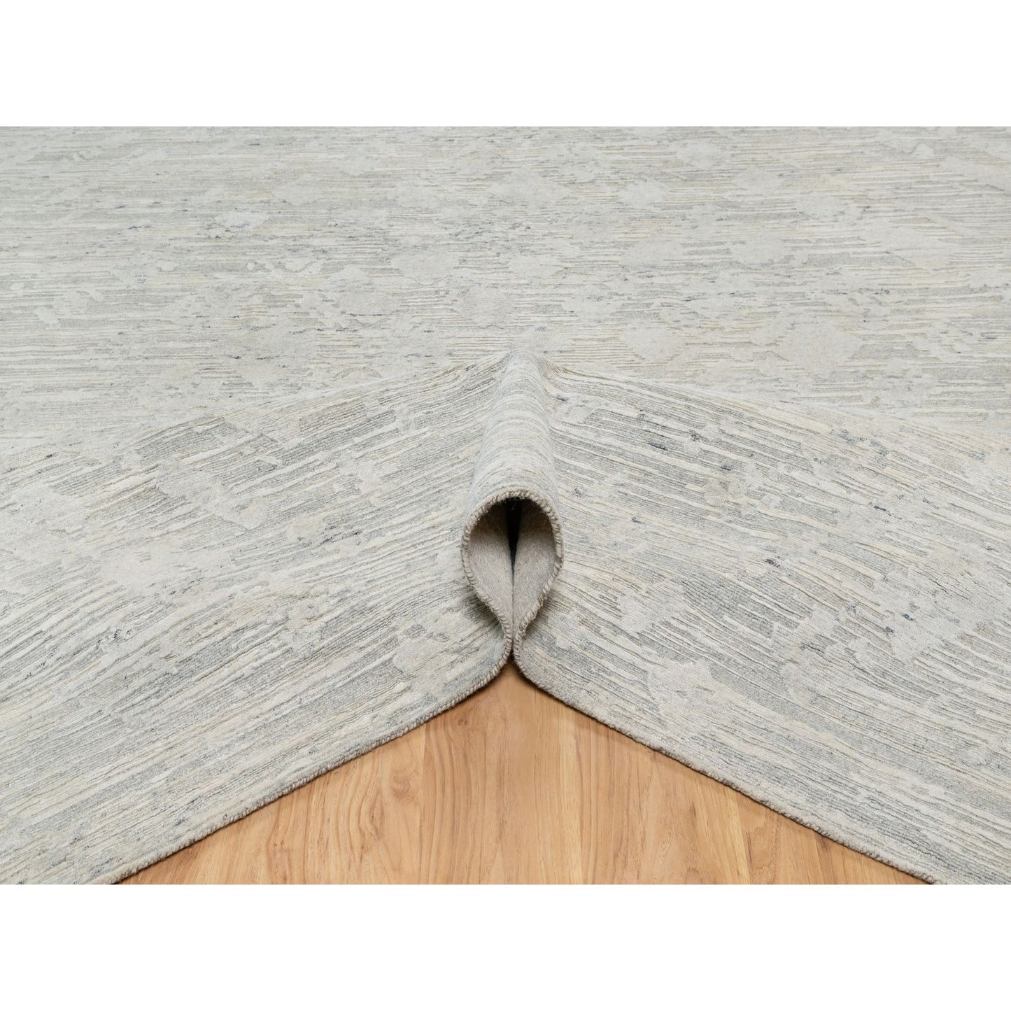 10'X10' Gray Modern Design Undyed Natural Wool Hand Knotted Square Rug