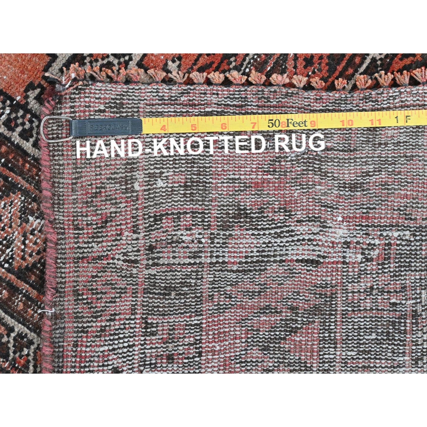 3'7"X6'5" Red Old Farsian Balooch Hand Knotted Wool Worn Down Clean Rug