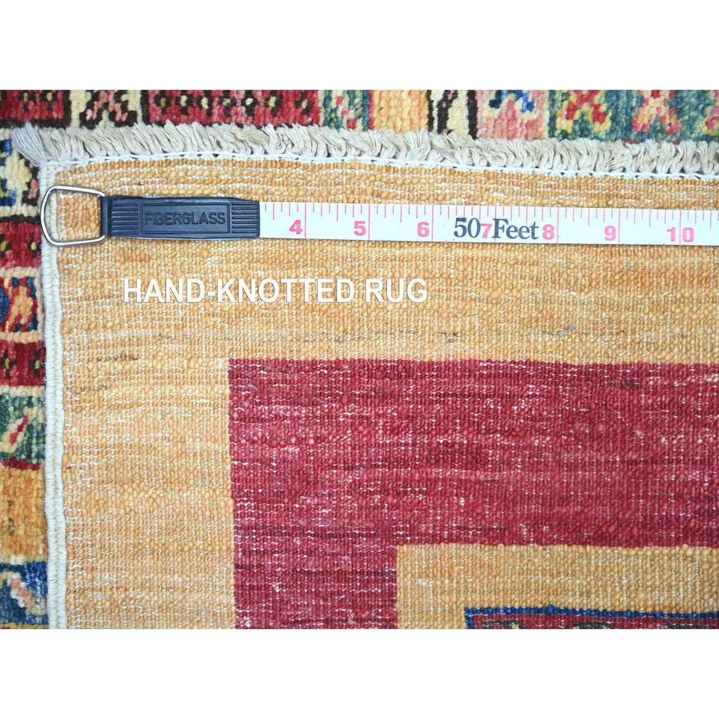 4'10"X6'3" Ochre Brown Wool Afghan Super Kazak Hand Knotted Rug