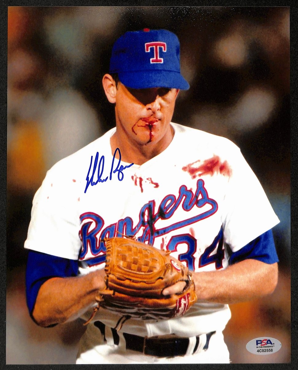 Nolan Ryan Hof Autographed 8X10 Blood Photo Texas Rangers Psa/Dna 198862