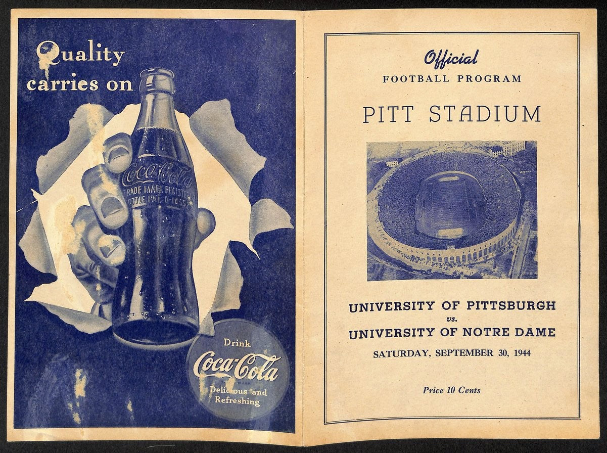 1944 Pitt Vs Notre Dame Rare Vintage College