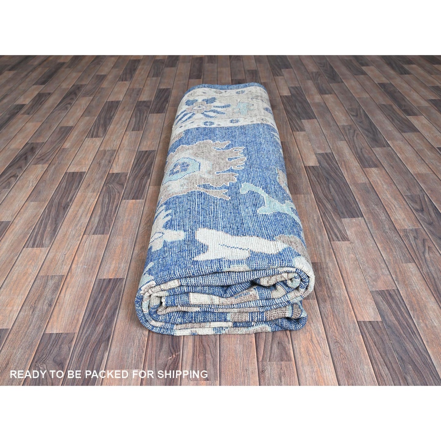 10'4"X13'6" Blue Afghan Oushak All Over Leaf Design Wool Hand Knotted Rug