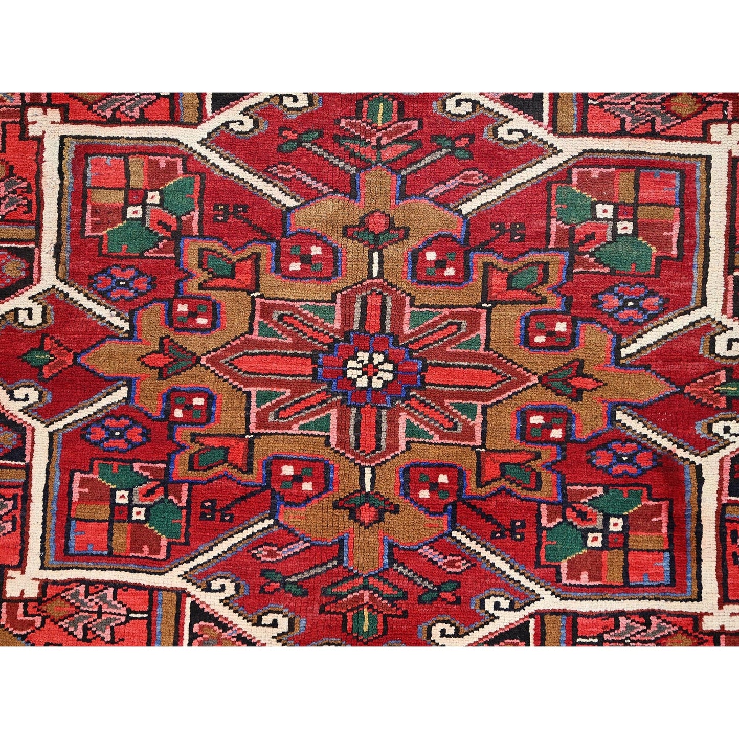 10'1"X12'9" Red Hand Knotted Semi Antique Zoroastrian Heris Pure Wool Rug
