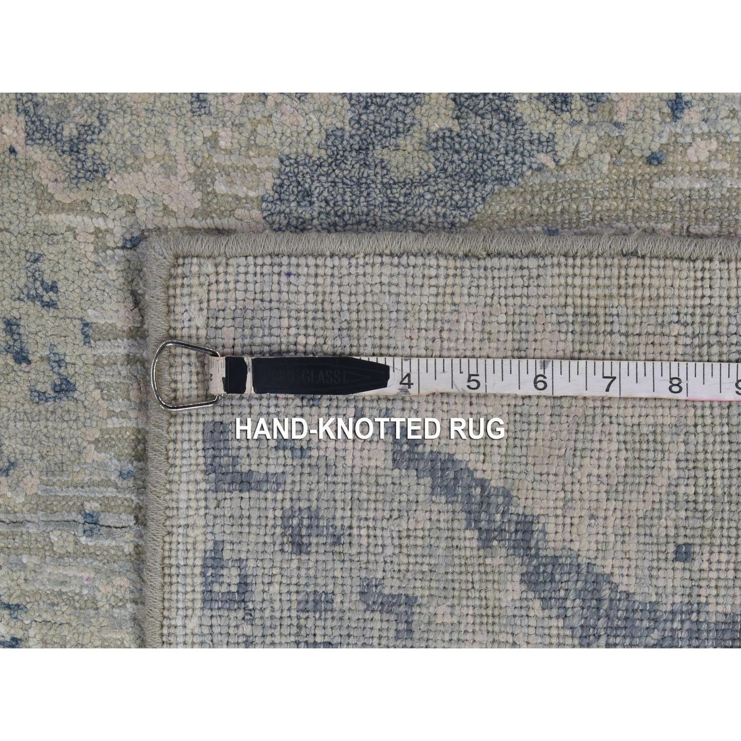 8'X9'6" Silver Blue Silk With Textured Wool Modern Hand Knotted Rug