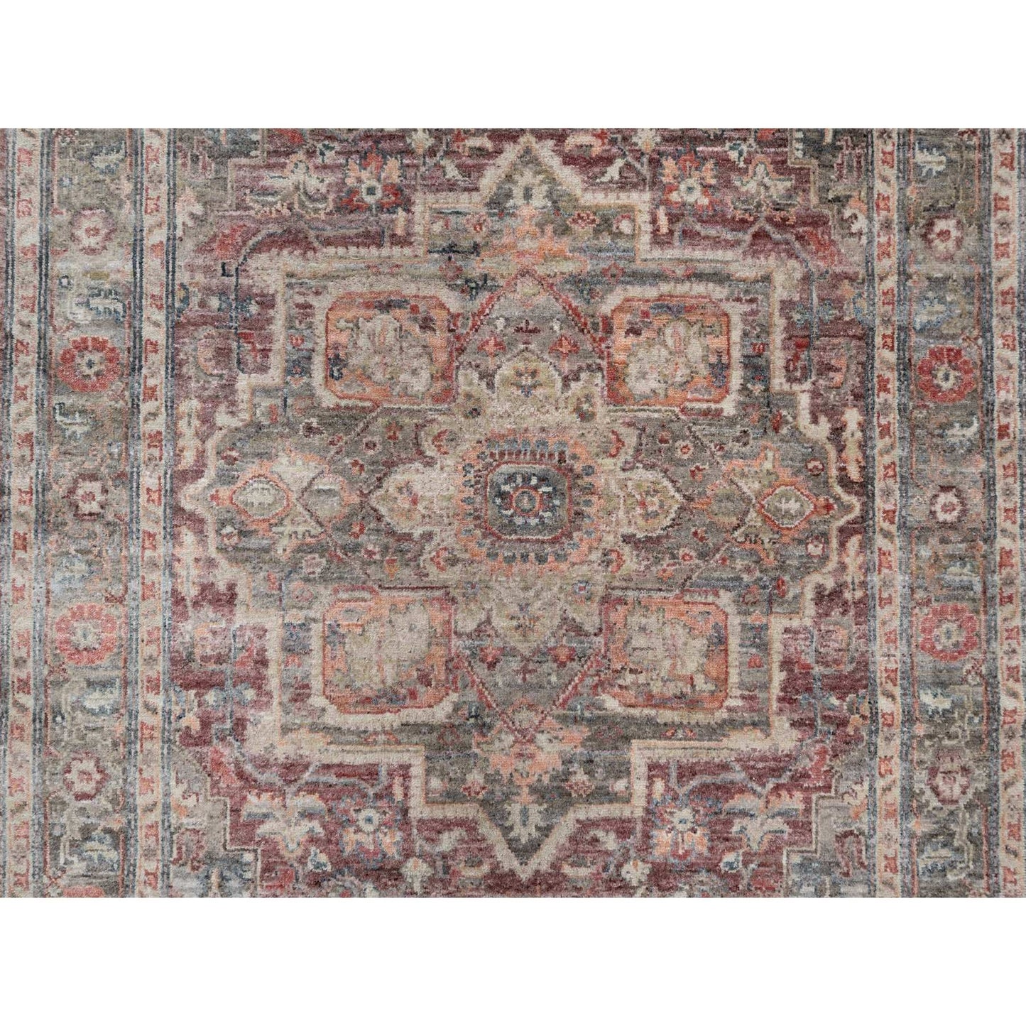 5'10"X9' Tuscan Red Hand Knotted Wool Heris Revival Oriental Rug