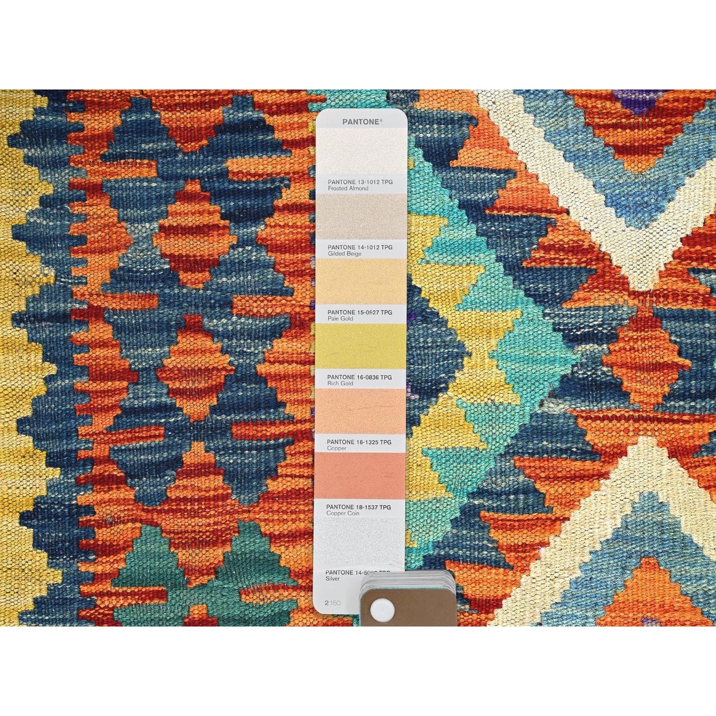 2'9"X12'9" Aqua Blue Flat Weave Afghan Kilim Hand Woven Wool Runner Rug