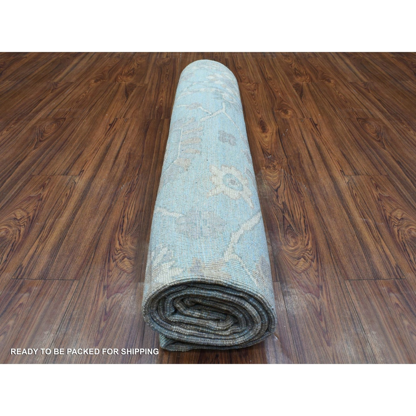 8'X9'8" Light Blue Soft Wool Hand Knotted Afghan Angora Oushak Rug