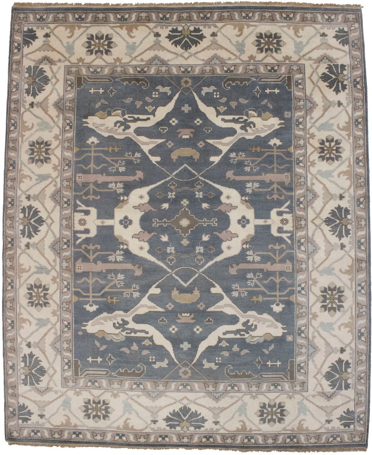 Handmade Oushak Oriental Rug Floral Design Pastel