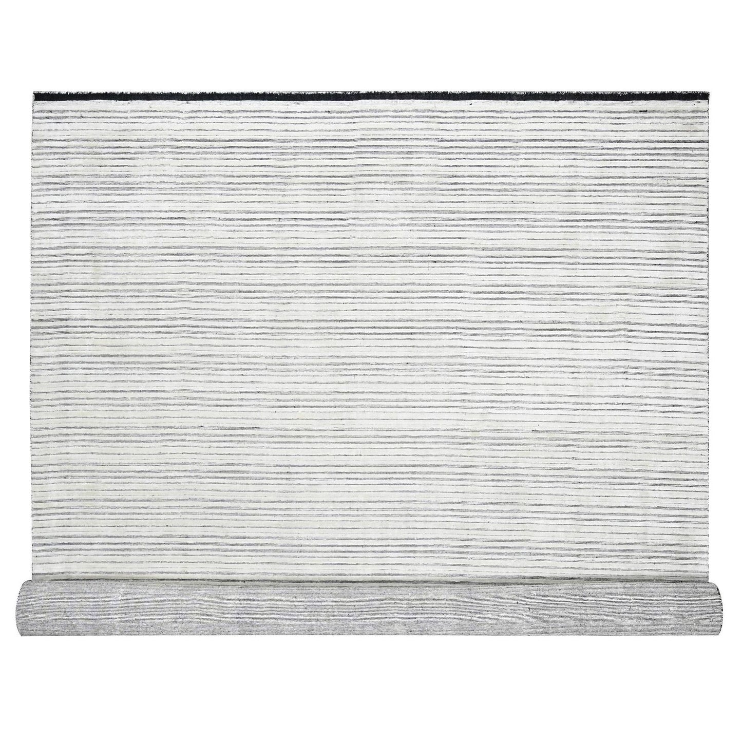 12'1"X15'1" Ivory Modern Design Wool & Silk Hand Loomed Oversized Rug
