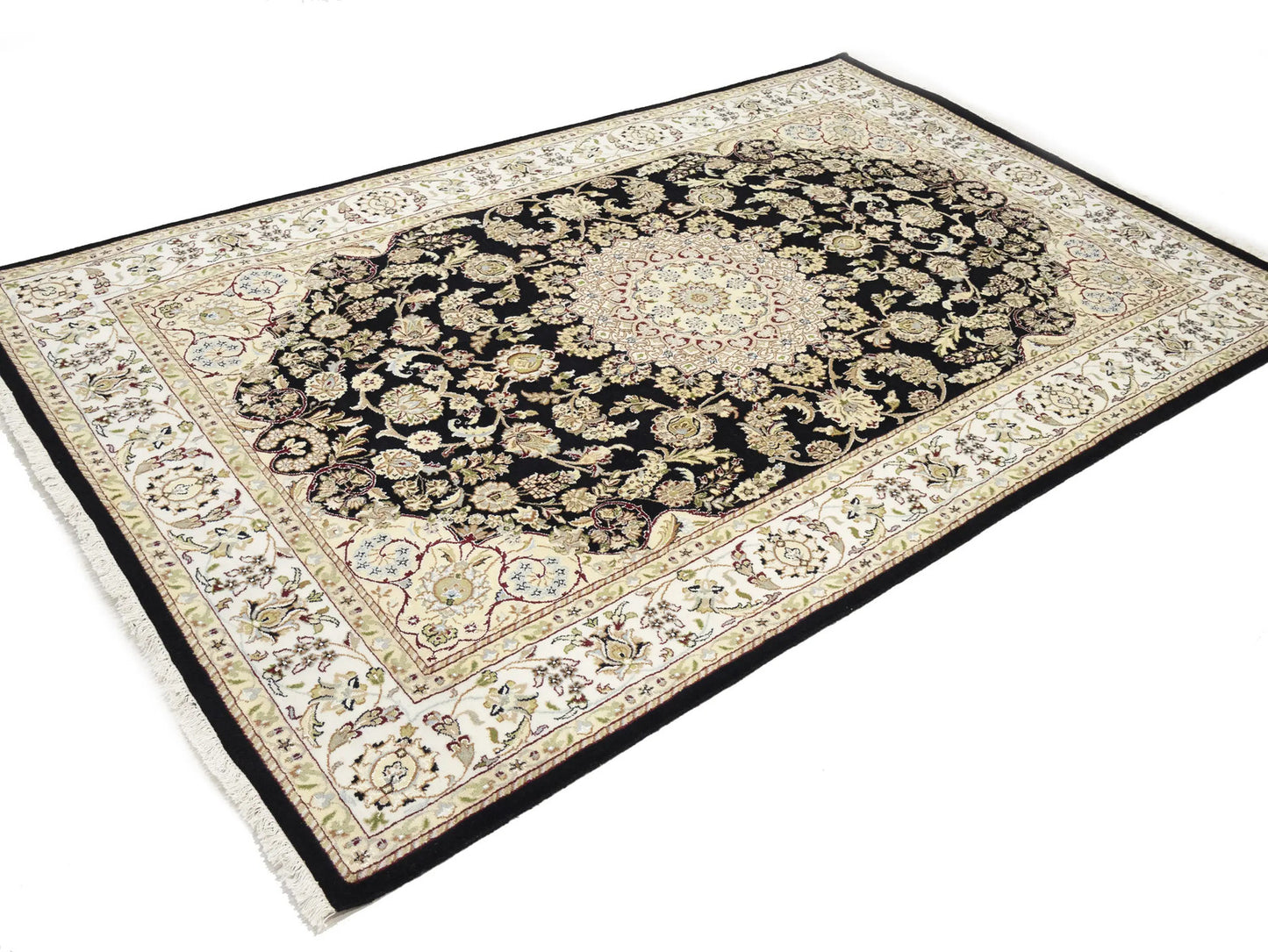 Indo-Nain Oriental Rug 6X9 Ft Black Floral