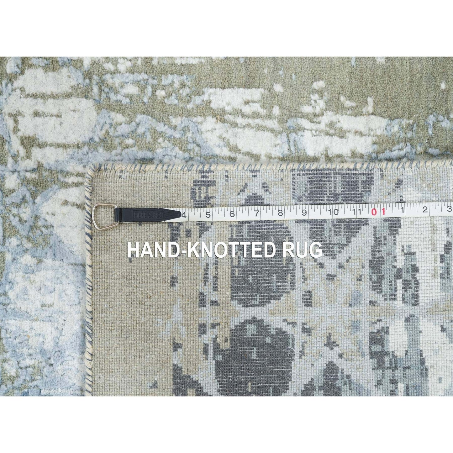 2'6"X10'1" Gray Wool And Silk The Honeycomb Design Handknotted Runner Rug