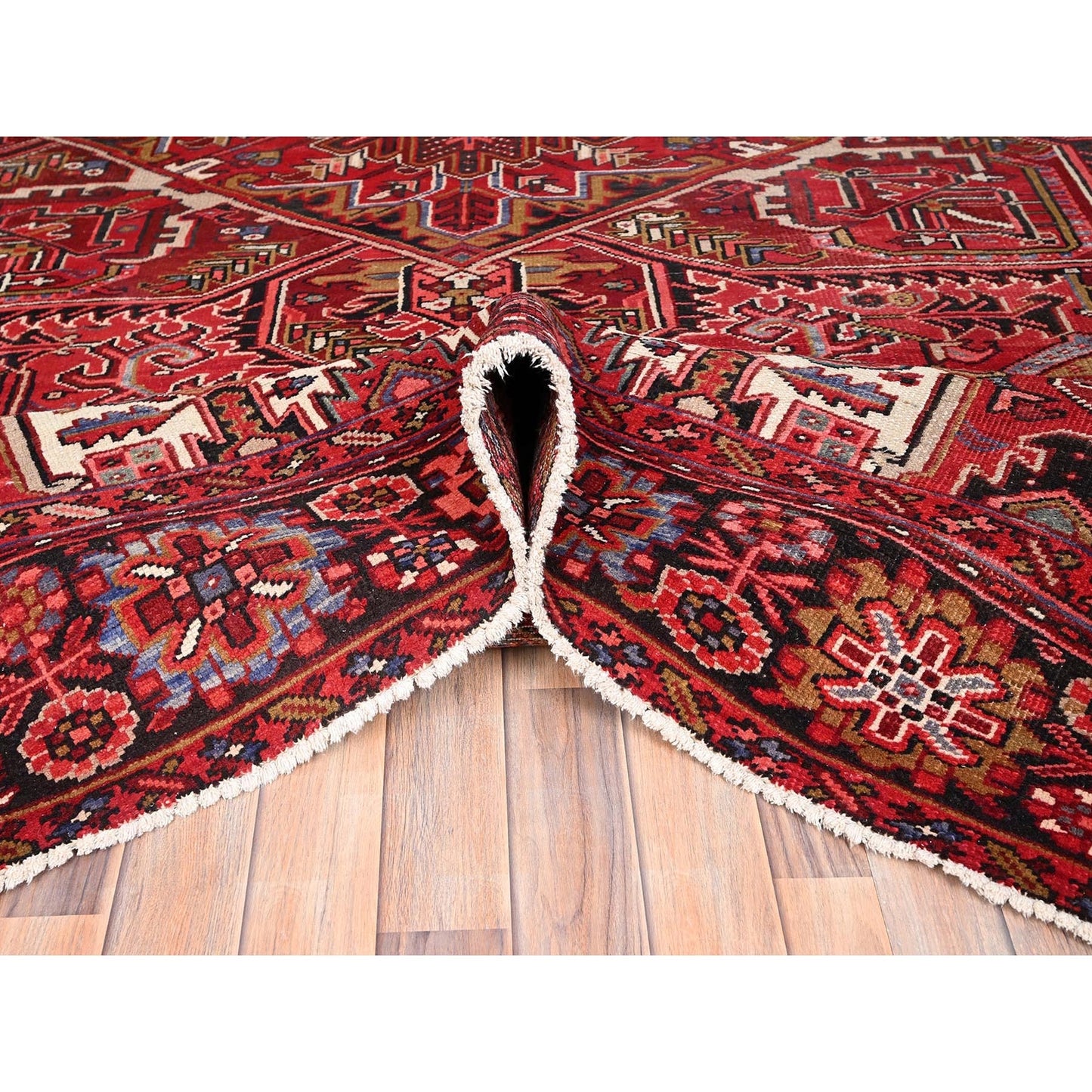 9'9"X12'6" Red Pure Wool Hand Knotted Vintage Zoroastrian Heris Rug