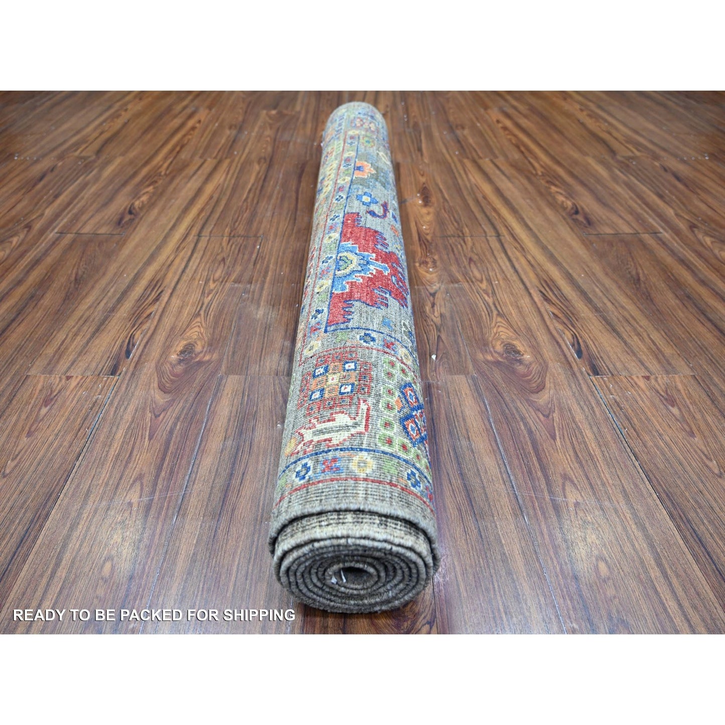 4'1"X9'8" Echo Gray Wool Peshawar Colorful Mahal Hand Knotted Runner Rug