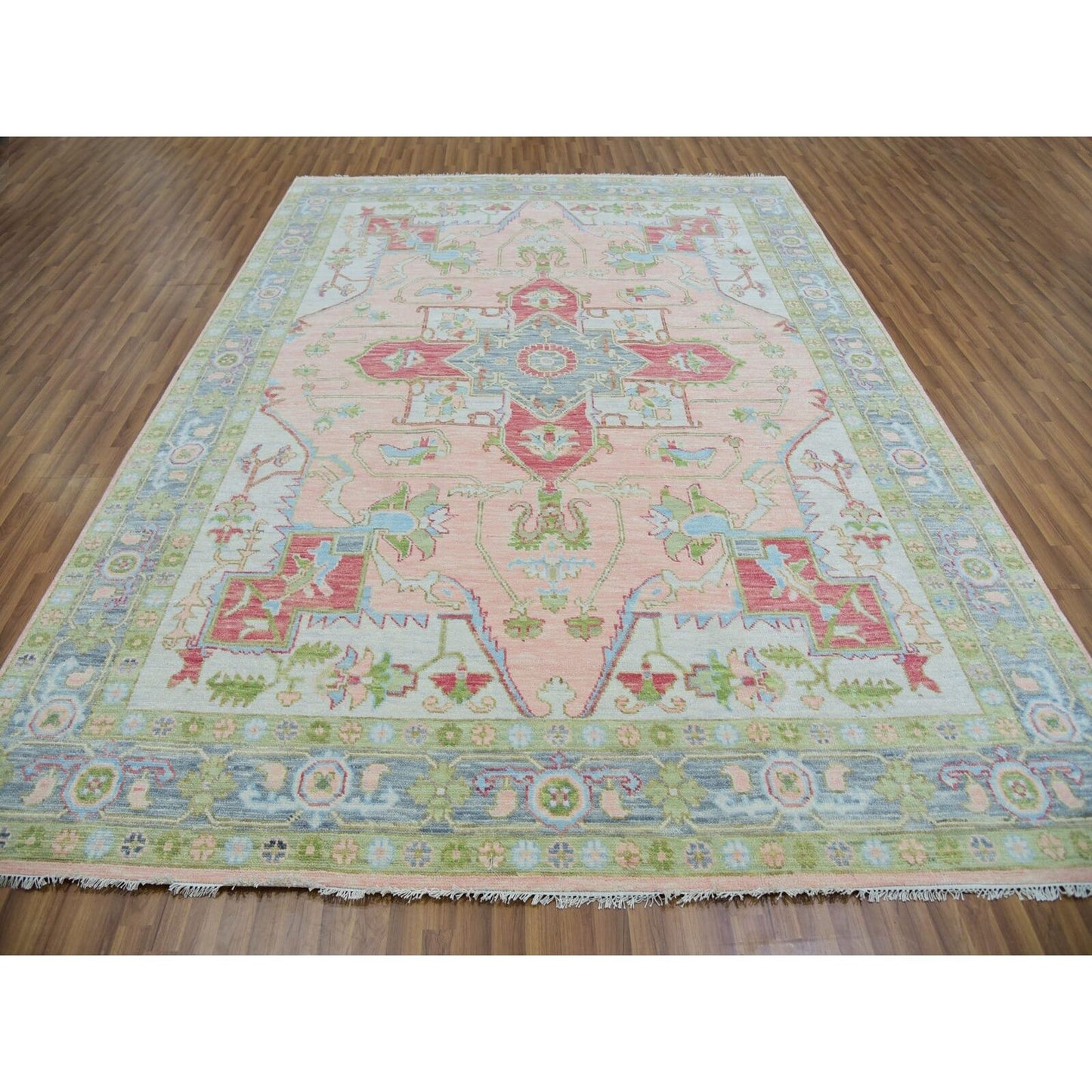 9'1"X12' Champagne Pink Heris Design Hand Knotted 100% Wool Oriental Rug