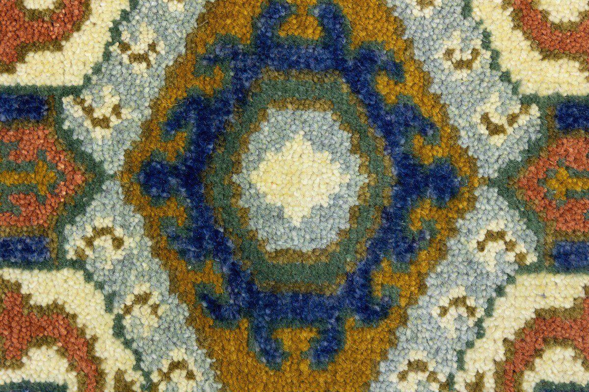 Navy Blue Geometric Tribal Kazak Rug Wool