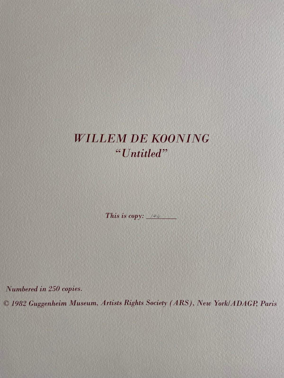 Willem De Kooning Lithograph Guggenheim Museum