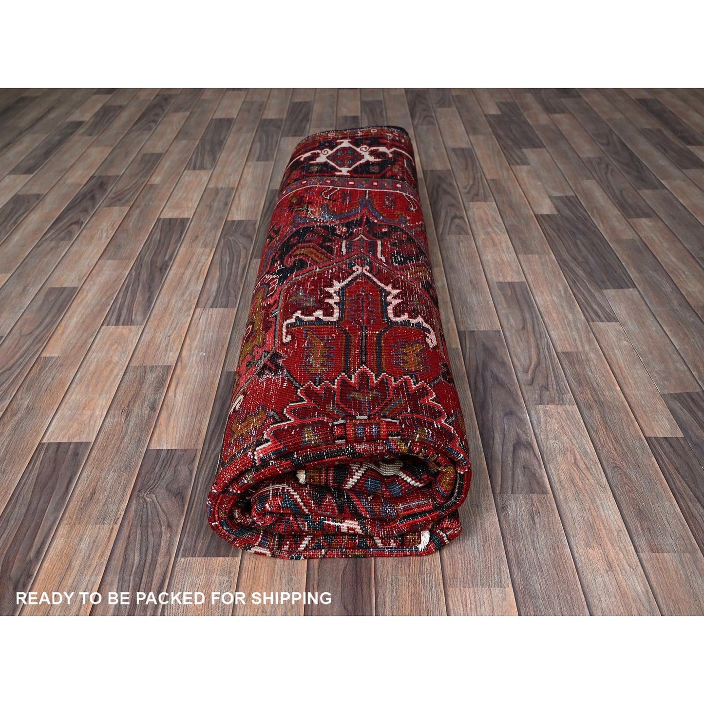 8'9"X10'4" Ruby Red Vintage Zoroastrian Heris 100% Wool Hand Knotted Rug