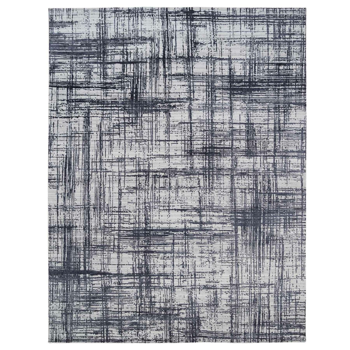 9'X11'10" Black Modern Design Wool And Silk Hand Loomed Rug