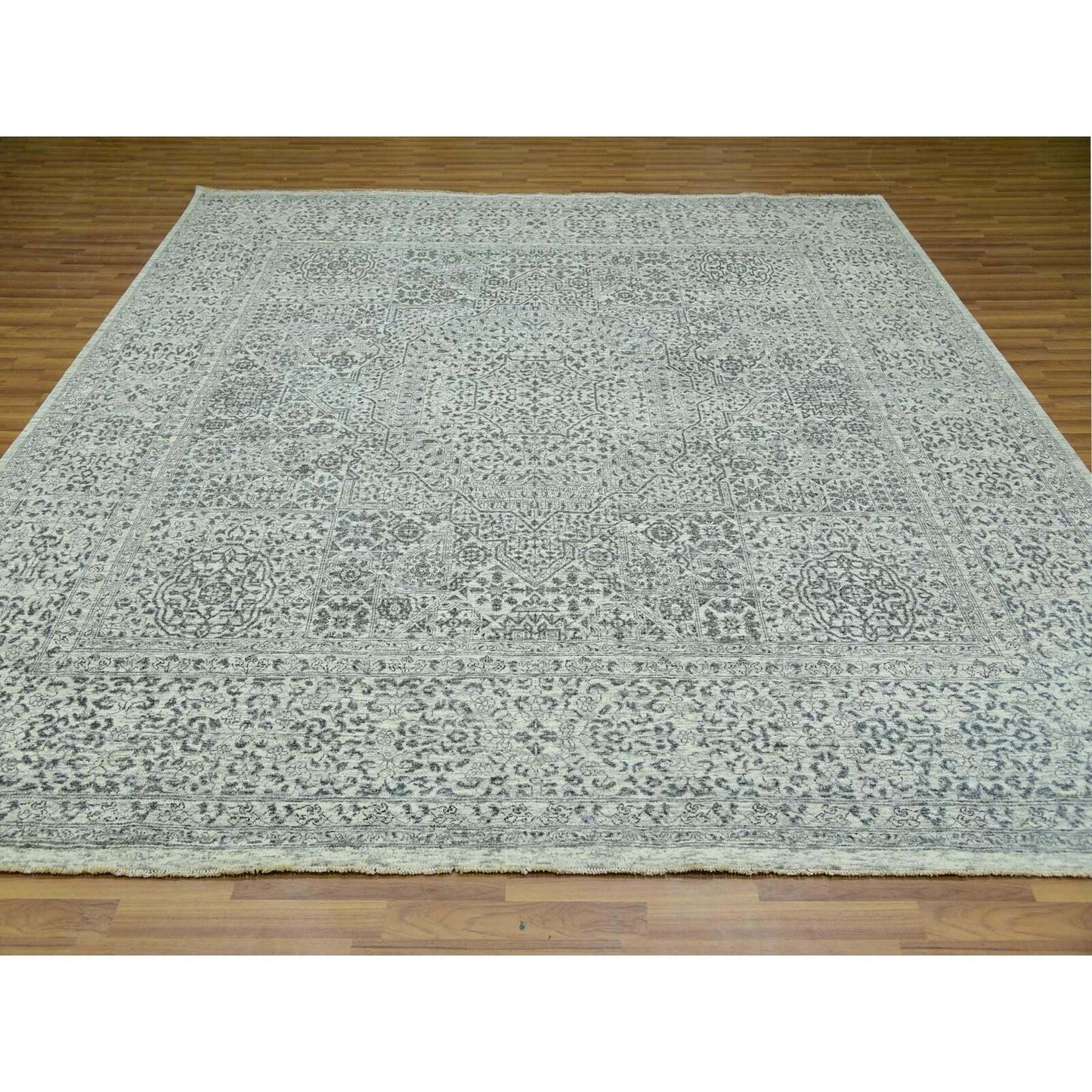 10'X10' Duck White Hand Knotted Undyed Mamluk Dynasty Wool Square Rug
