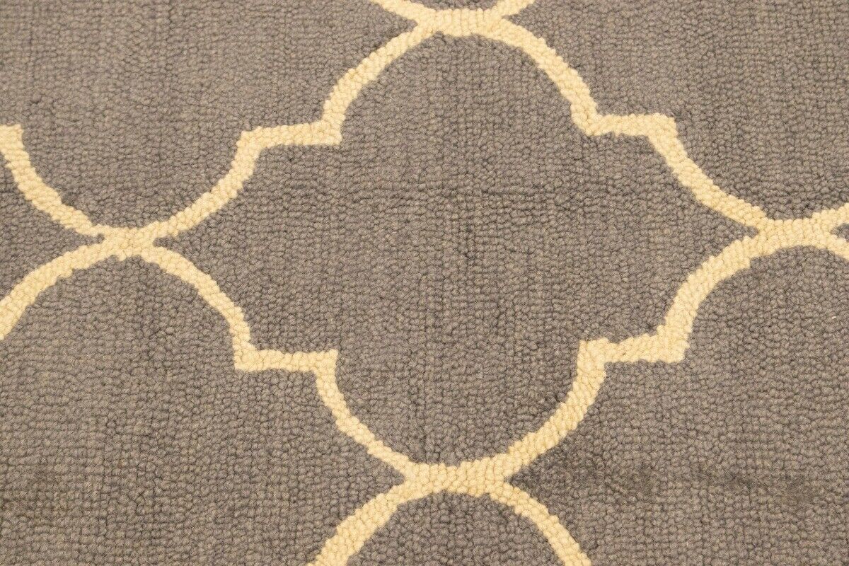 5X8 Ft Hand-Tufted Taupe Trellis Rug Wool Plush