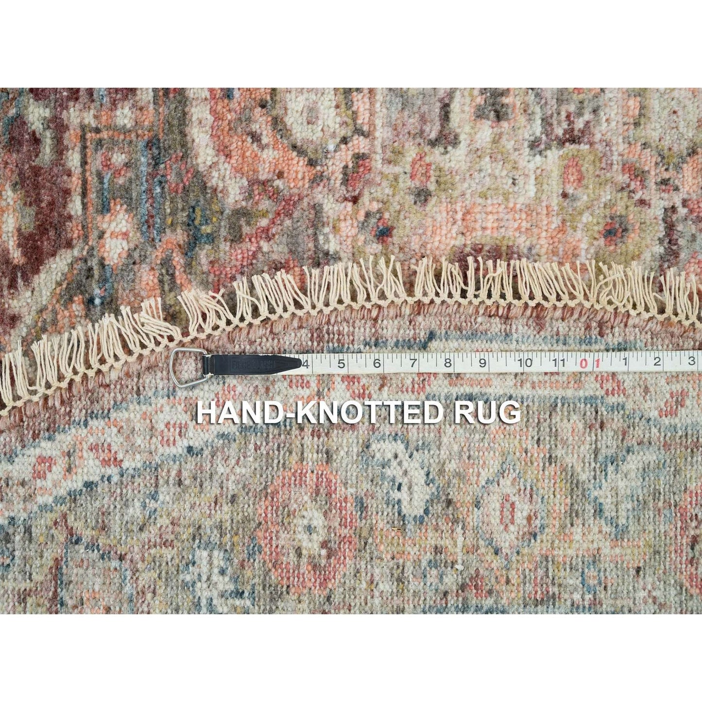 Rug 6'x6' Sangria Red Hand Knotted Pure Wool Heris Revival Round Oriental