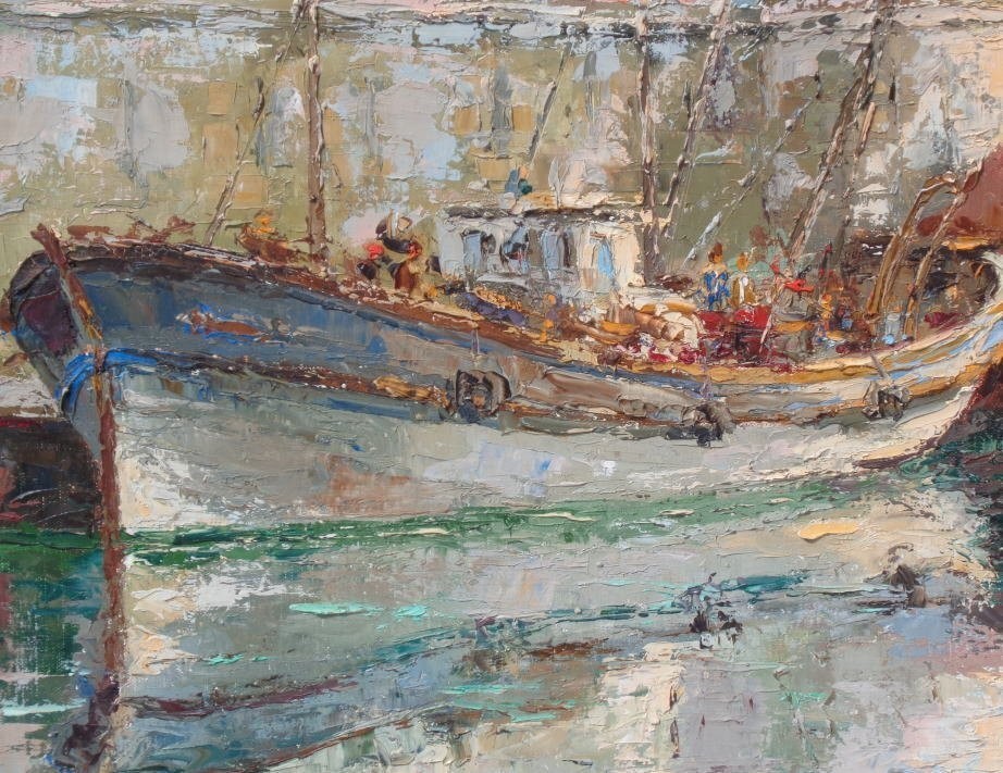 Louis Rovira Original Oil Painting P20 Port Scene Harbor Boats Signed France