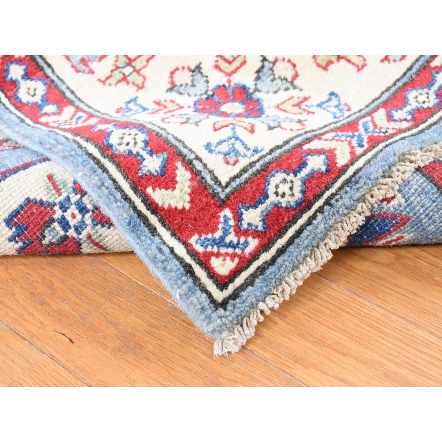 5'3"X19'9" Blue Hand Knotted Wool Kazak Extra Wide And Long Runner Rug