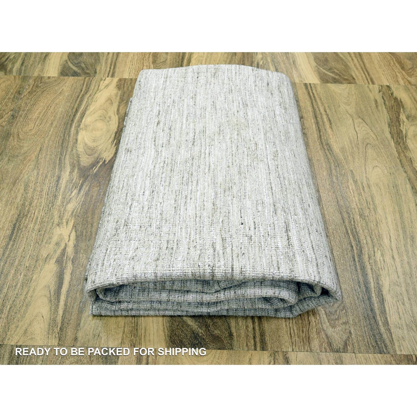 9'X12' Daisy White Geometric Variegated Line Design Wool Hand Knotted Rug