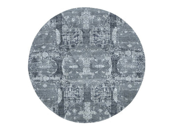 6'X6' Round Gray Wool And Pure Silk Jewellery Design Hand Knotted Rug