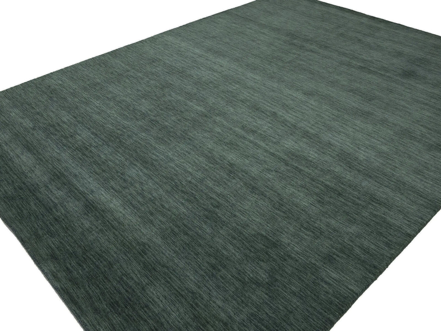 Solid Dark Green Hand-Loomed 9X12 Gabbeh Wool Rug