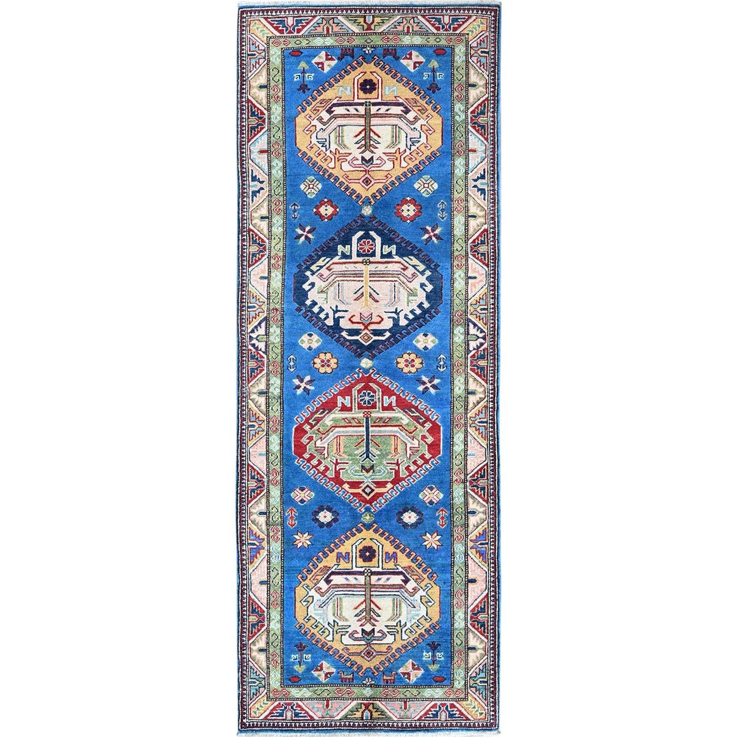 2'9"X8'2" Bayern Blue Kazak Hand Knotted Soft Wool Runner Oriental Rug