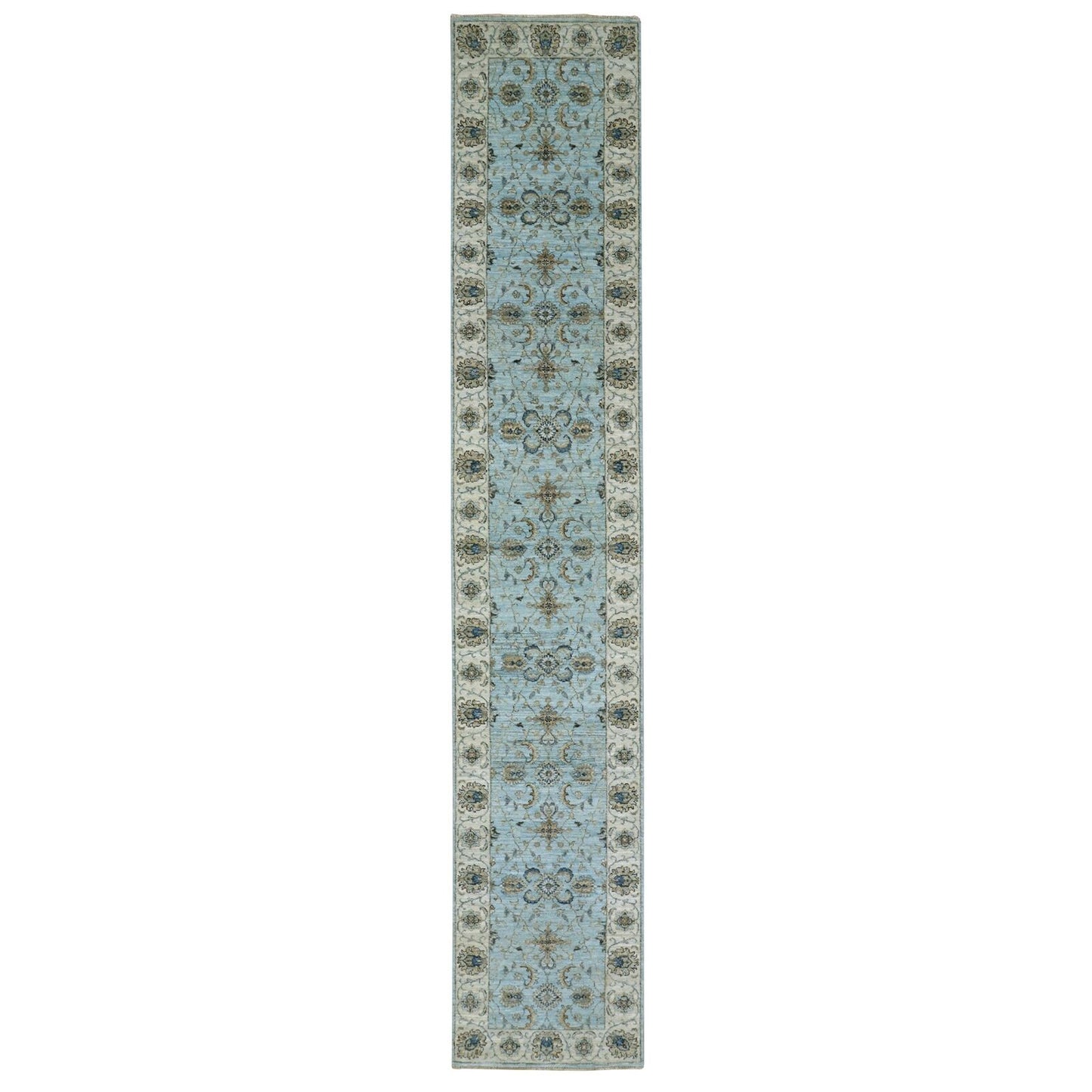 2'6"X14' Reverie Blue Wool Hand Knotted Shah Abbas Runner Oriental Rug