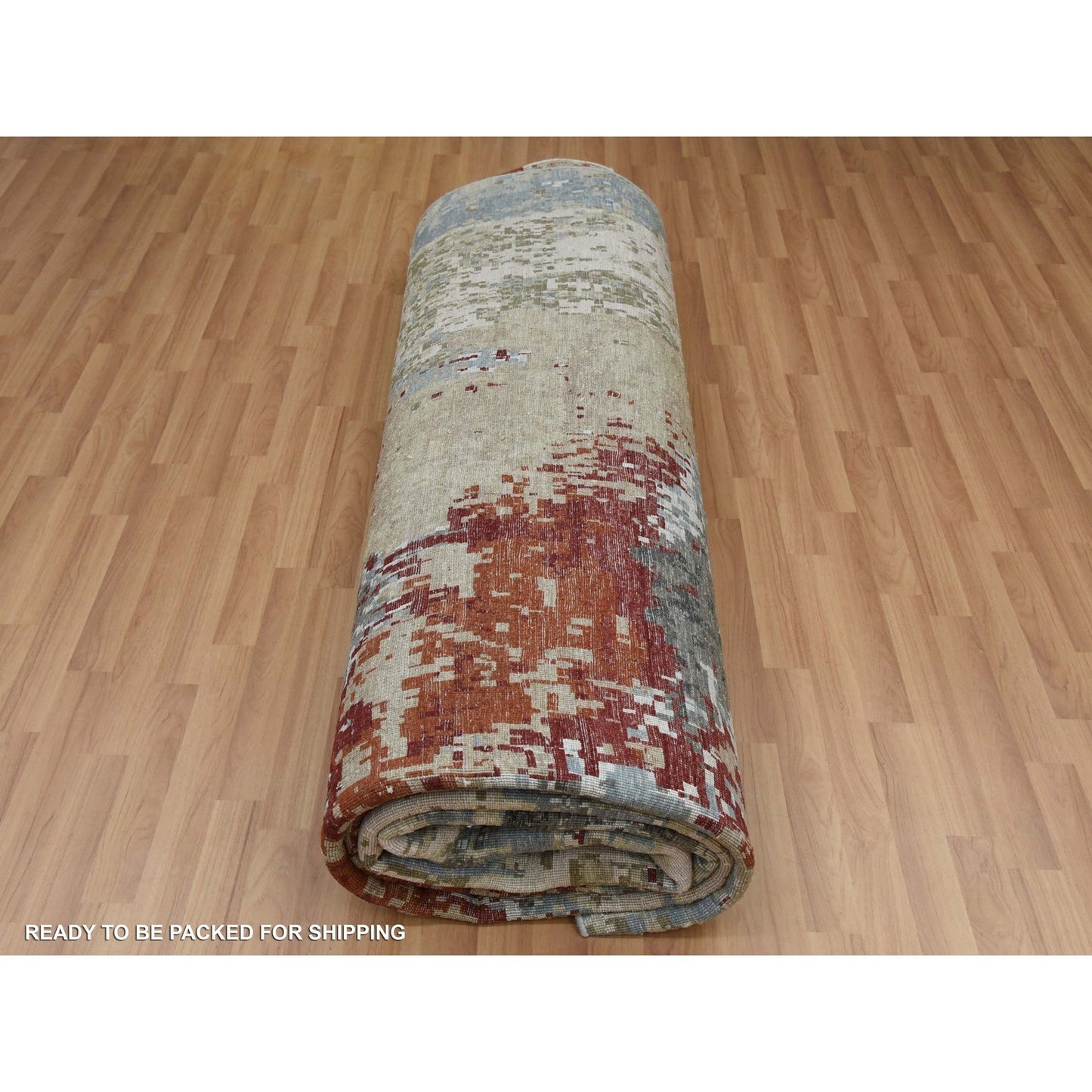 10'X14'2" Bone Gray Natural Wool Hand Knotted Abstract Design Rug