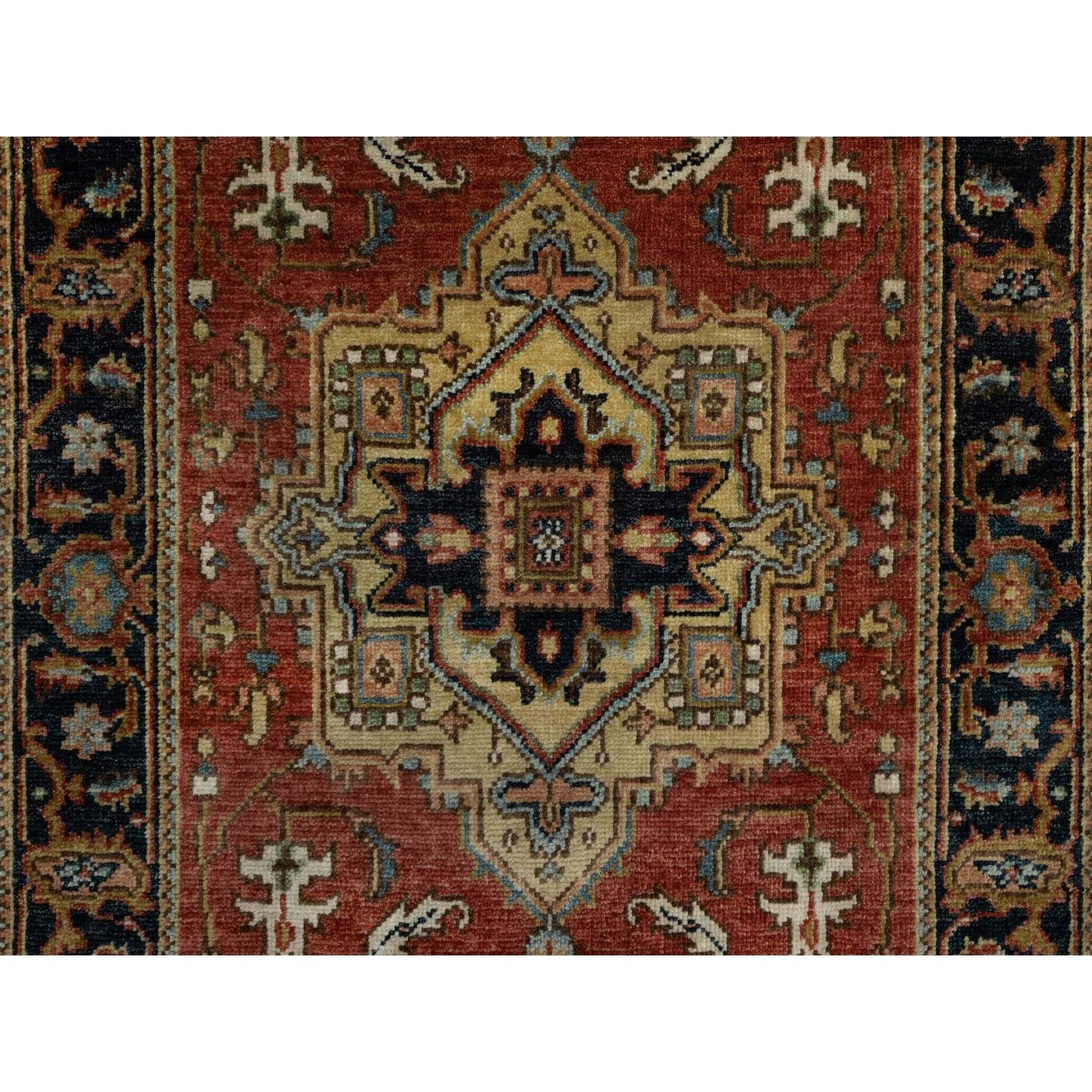 2'7"X7'10" Red New Zealand Wool Heris Revival Hand Knotted Runner Rug
