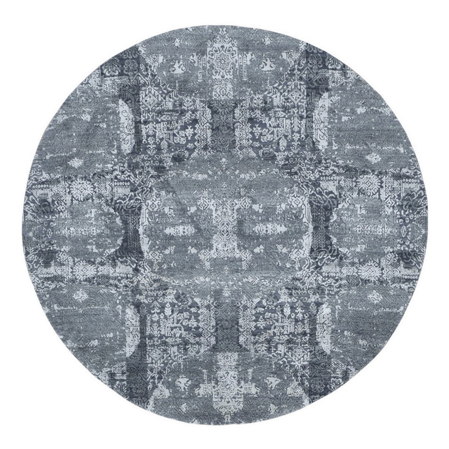 6'1"X6'1" Gray Wool And Pure Silk Jewellery Design Hand Knotted Round Rug