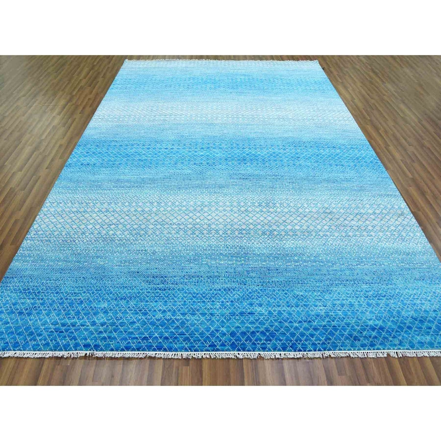 9'1"X12'2" Blue Hand Knotted Chiaroscuro Collection Wool Oriental Rug