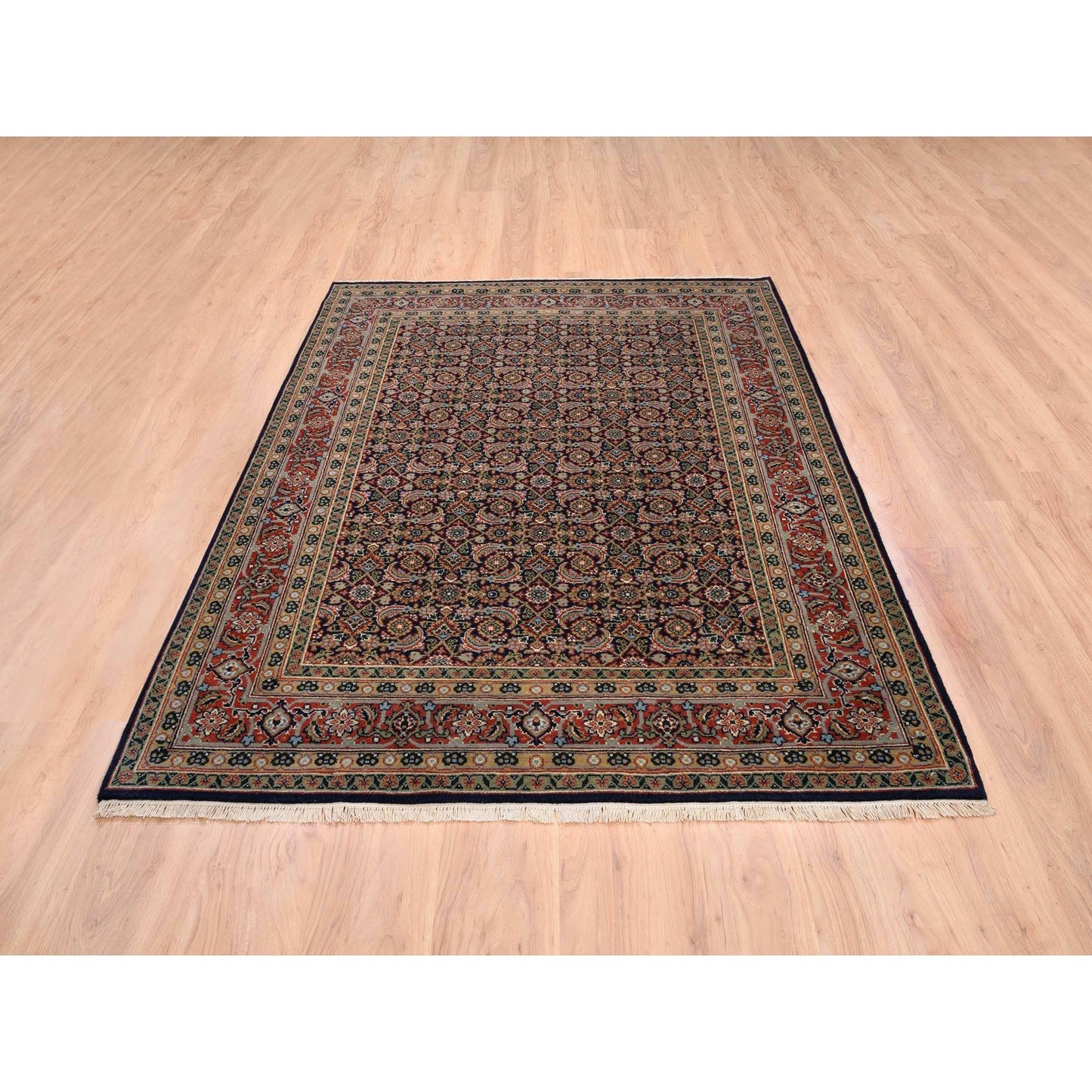5'1"X7'1" Midnight Blue All Over Herrita Design Hand Knotted Wool Rug