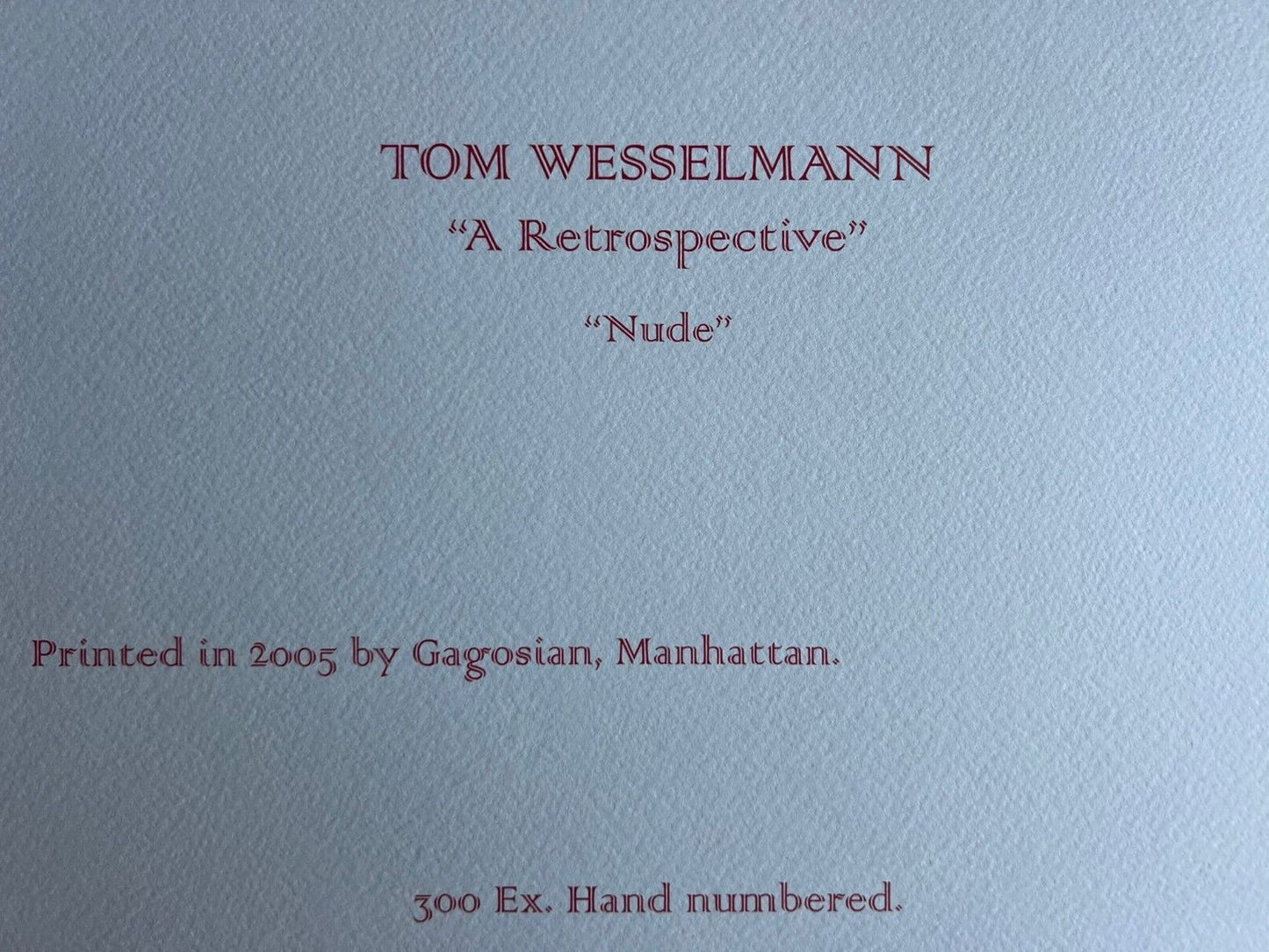 Tom Wesselmann Lithograph Coa Signed Op Numbered Limited 300 Ex