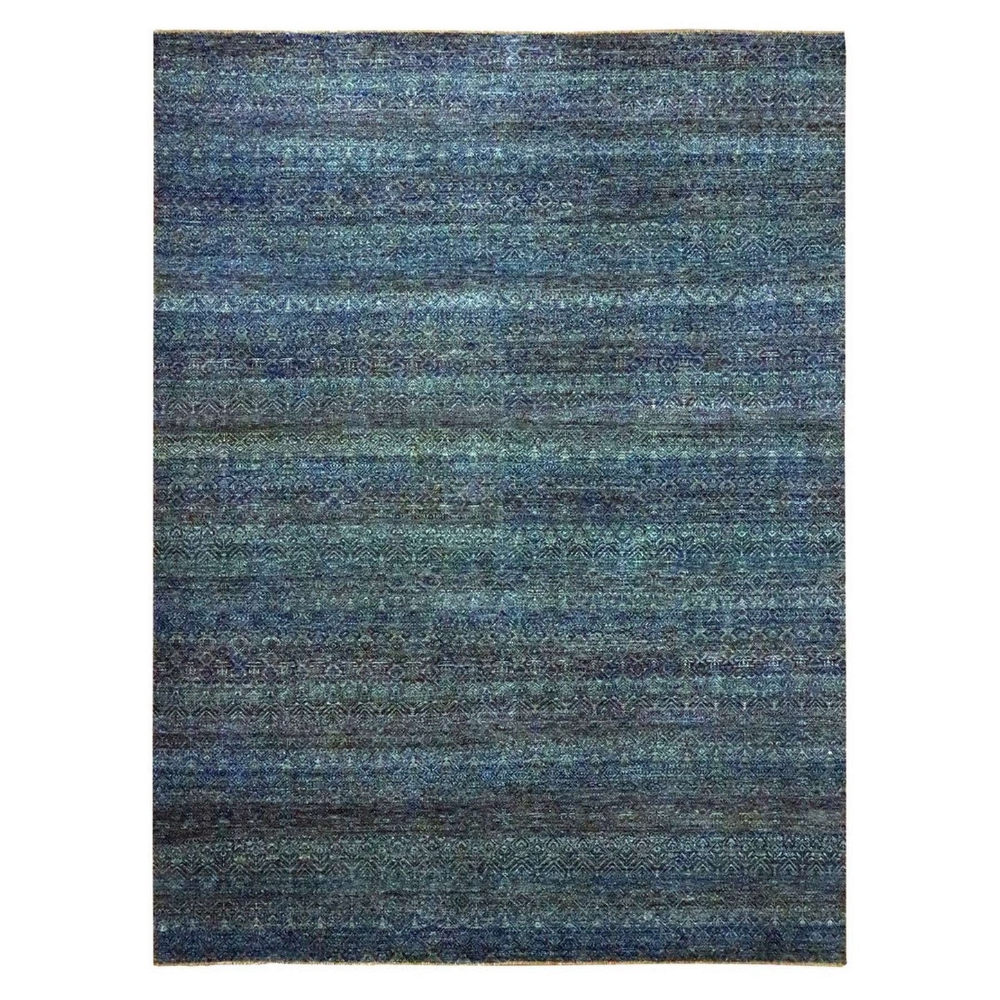 9'X12'1" Denim Blue Kohinoor Repetitive Design Hand Knotted Pure Wool Rug