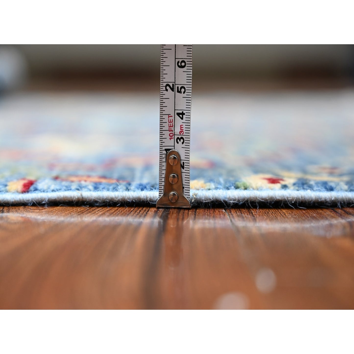 5'X6'4" Steel Blue Afghan Peshawar Hand Knotted Organic Wool Rug