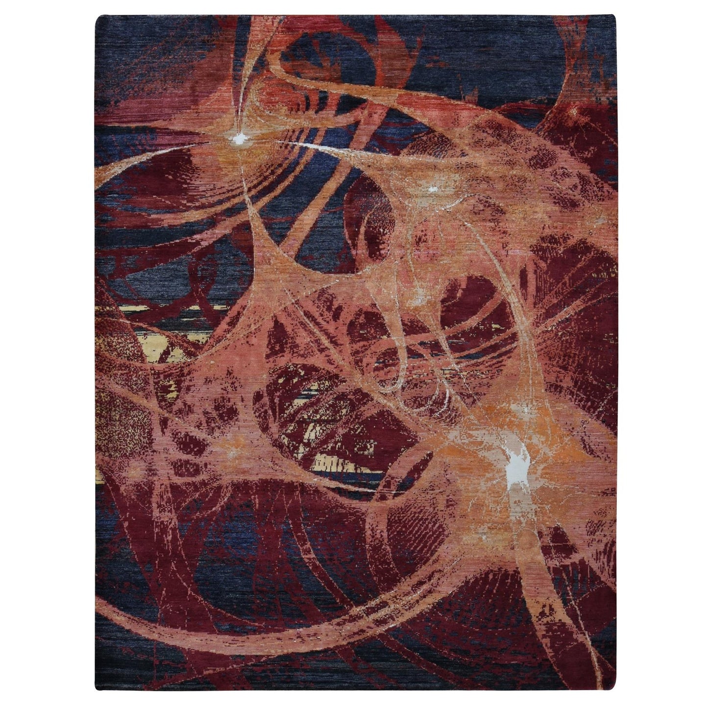 9'2"X12' Red The Flamboyant Galaxy Design Wool And Silk Hand Knotted Rug