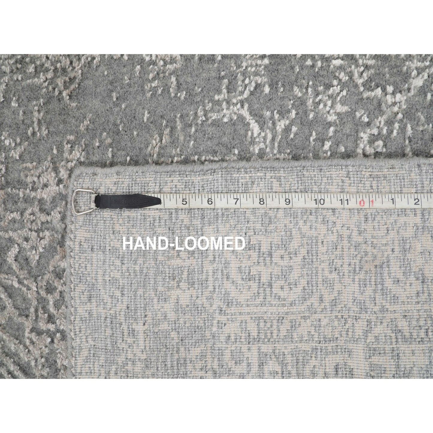 2'5"X12'1" Gray Fine Jacquard Hand Loomed Runner Wool And Art Silk Rug