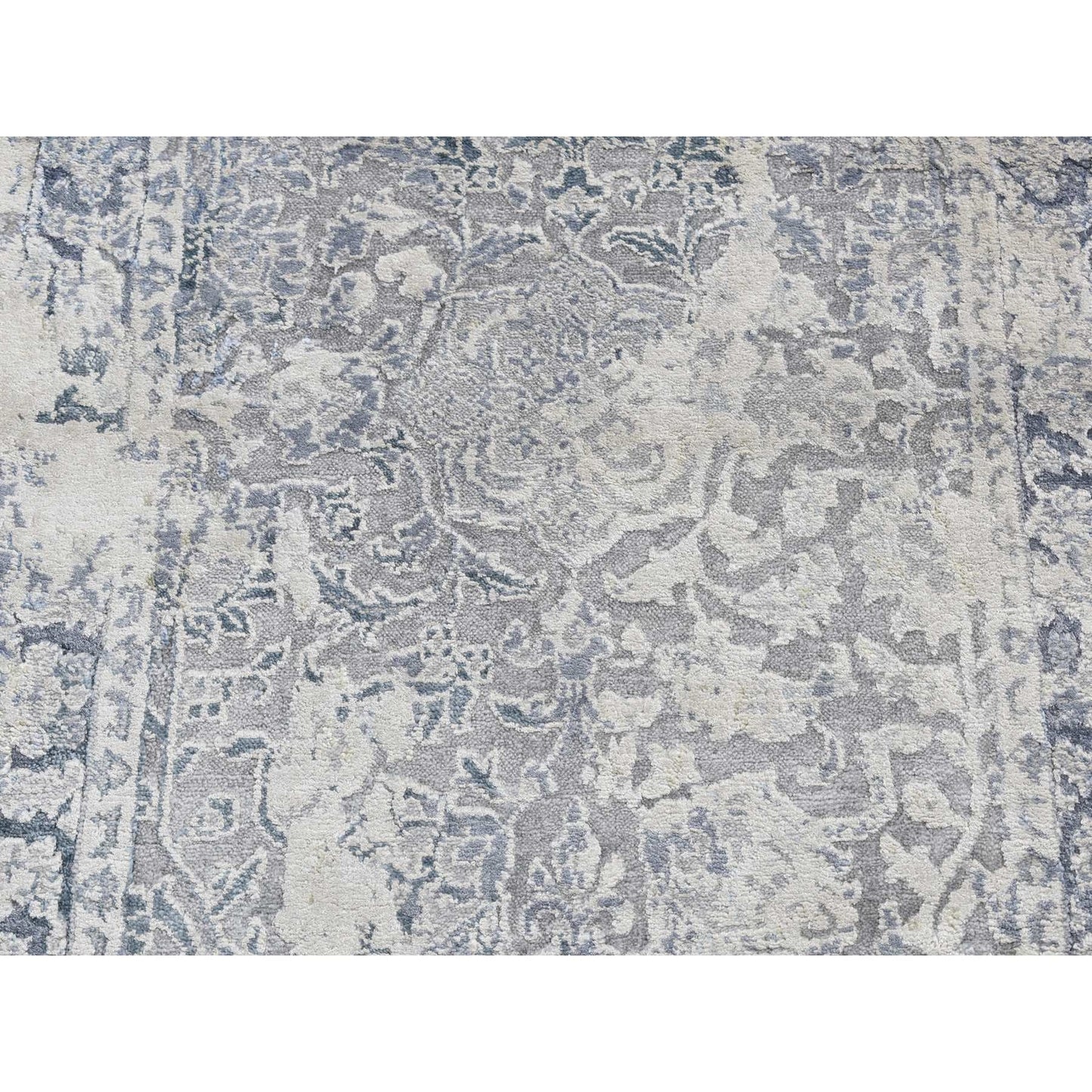2'6"X9'10" Gray Erased Kishoon Design Wool/Silk Hand Knotted Runner Rug