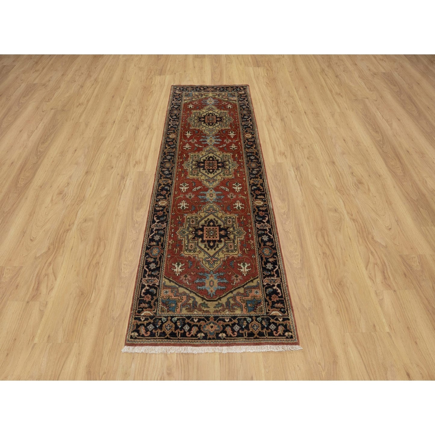 2'8"X8' Auburn Red Hand Knotted Heris Revival New Zealand Wool Runner Rug