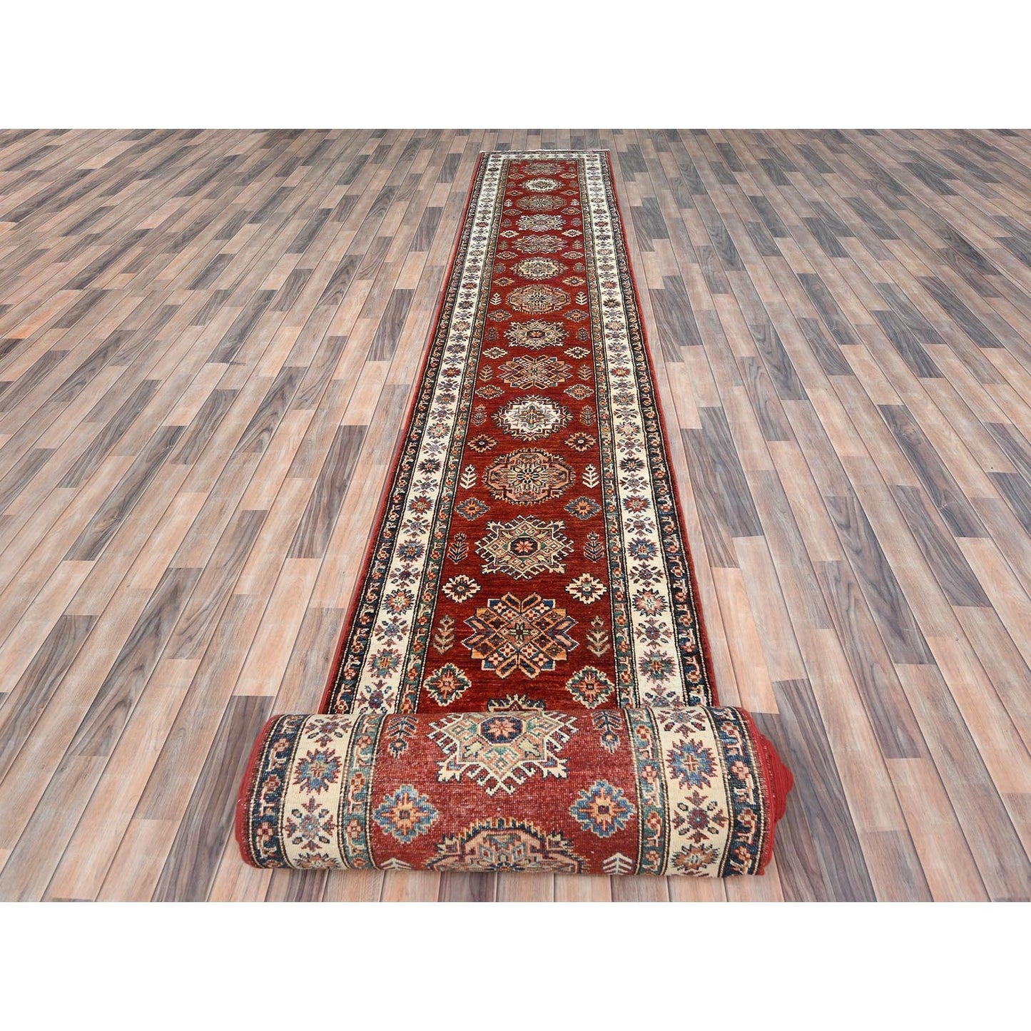2'8"X39'1" Rich Red Afghan Super Kazak Wool Hand Knotted Xl Runner Rug